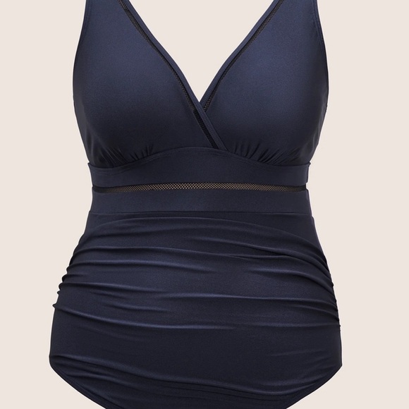 BloomChic Plus Size 2XL Solid Adjustable Straps Gathered One Piece  Swimsuit - Picture 4 of 7